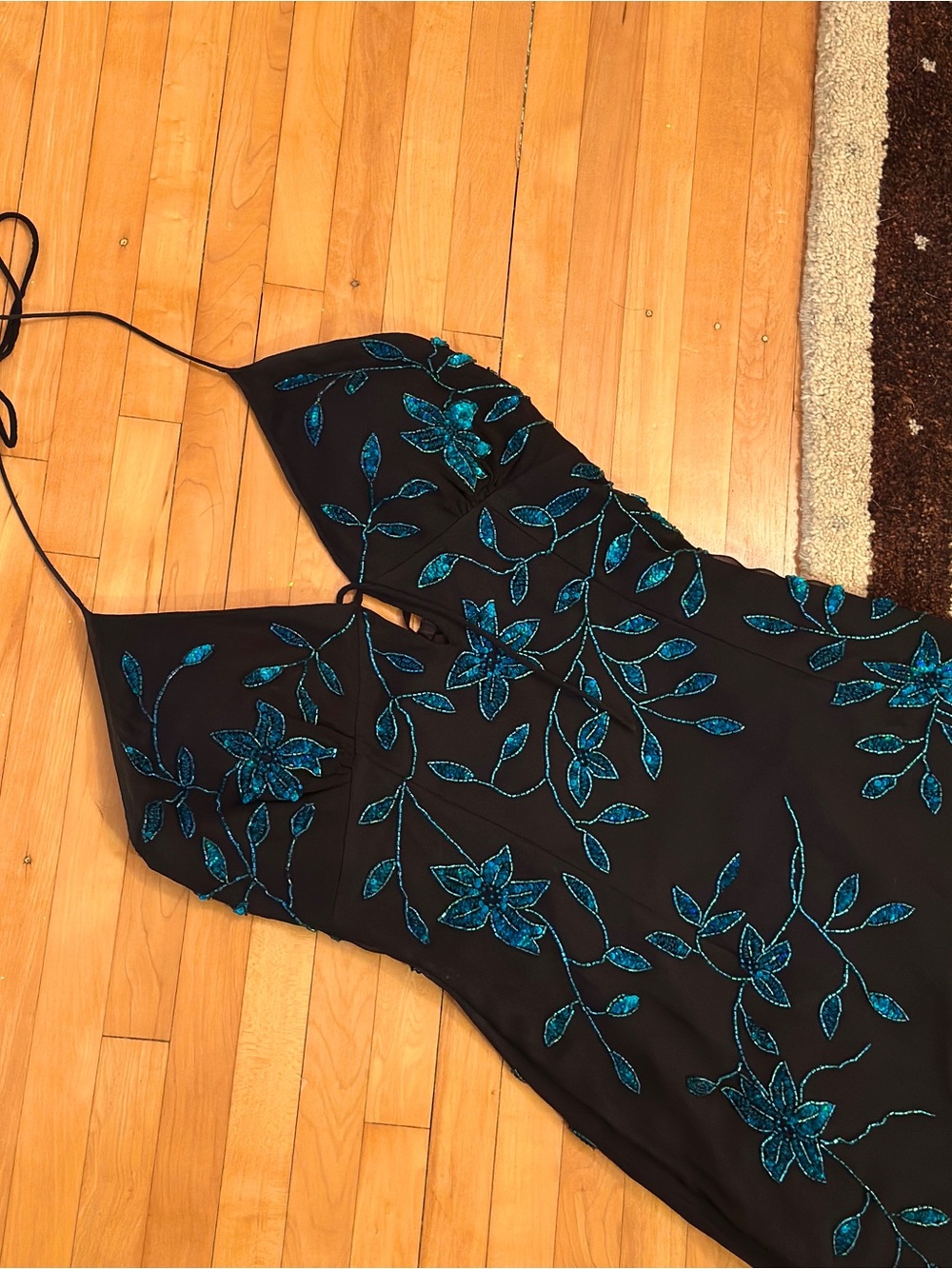 Cache Black Midi Slip Dress with Teal Floral Embroidery - Picture 7 of 12